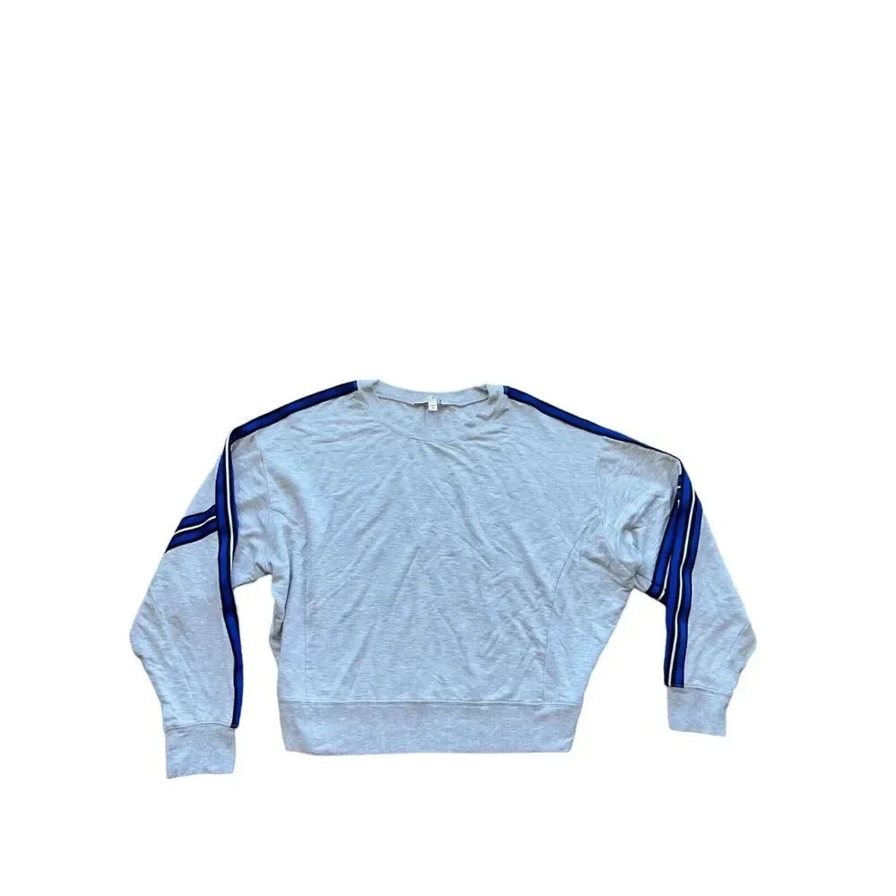Express one eleven Crew Neck Varsity Stripe Sweatshirt top pullover grey size S - Picture 3 of 7